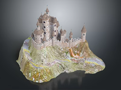 Ancient Castle Model With Detailed Towers And Stone Walls On Hill 3d model