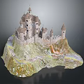 Ancient Castle Model With Detailed Towers And Stone Walls On Hill