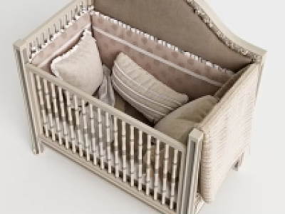 Cozy Wooden Baby Crib With Padded Headboard Soft Pillows And Elegant Design 3d model
