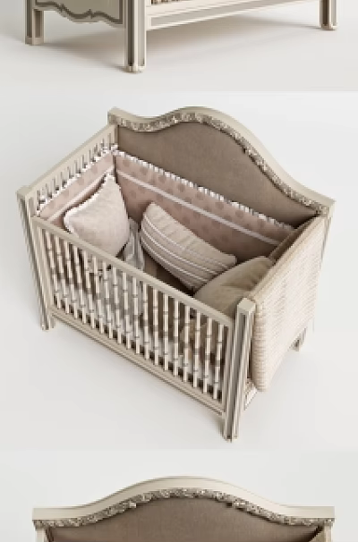 Cozy Wooden Baby Crib With Padded Headboard Soft Pillows And Elegant Design 3d model