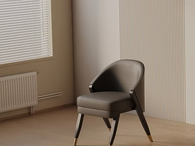 Modern Leather Upholstered Dining Chair With Curved Backrest And Wooden Legs In Neutral Interior 3d model