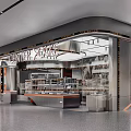 Modern Dessert Shop Interior Featuring Open Kitchen Orange Decor Glass Display Cases And Metallic Elements 3d model