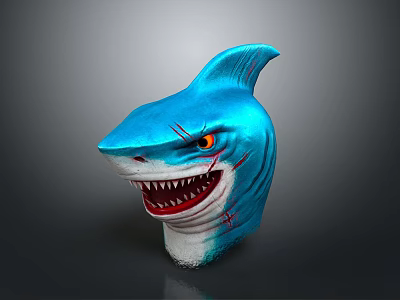 Realistic Blue Shark Head With Red Eyes Open Mouth And Sharp Teeth Details 3d model