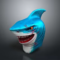 Realistic Blue Shark Head With Red Eyes Open Mouth And Sharp Teeth Details