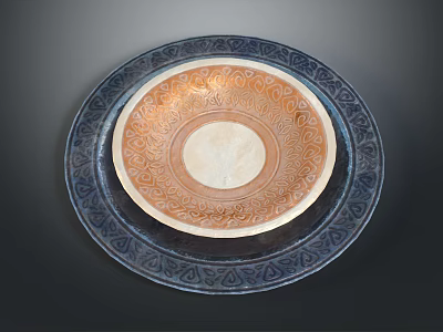 Stacked Ceramic Plates With Blue Outer Orange Inner Plant Patterned Designs 3d model