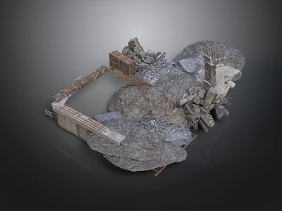 3D Model of Rock Ruins with Brick Structures and Debris Elements 3d model