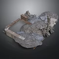 3D Model of Rock Ruins with Brick Structures and Debris Elements