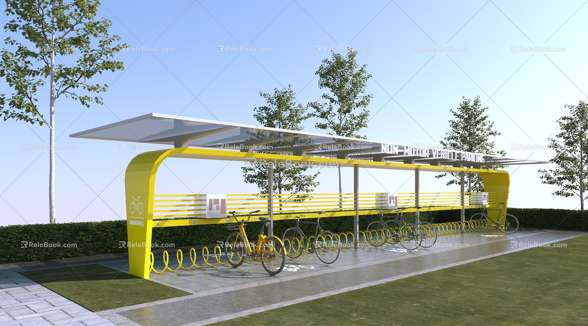 Modern carport non-motor carport bicycle shed 3d model