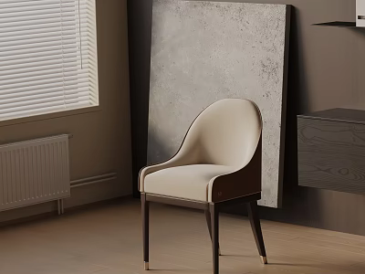Beige Leisure Chair With Upholstered Design Wooden Legs By Window Blinds And Gray Artwork 3d model