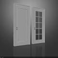 White Hinged Interior Doors With Solid Panel And Glass Grid Design For Home Use 3d model
