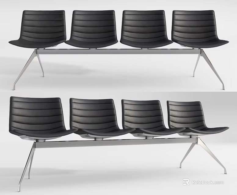 Modern Black Public Chairs with Metal Frame and Four Seats Modern Design 3d model 