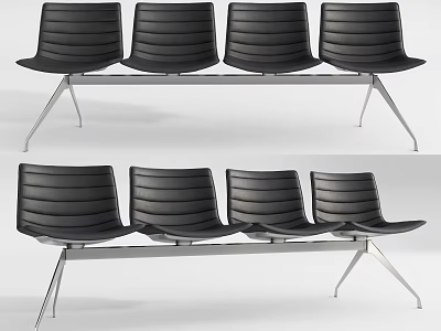 Modern Black Public Chairs with Metal Frame and Four Seats Modern Design 3d model
