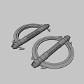 Futuristic Pair of Ring Shaped Weapons with Silver and Black Design Red Accents