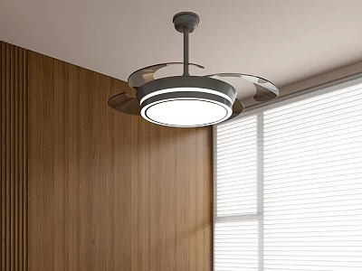 Ceiling Mounted Air Conditioner Fan With Light In Modern Wooden Wall Room 3d model