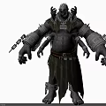 Mythical Monstrous Creature With Multiple Heads Muscular Body Chains Armor And Tattered Garment