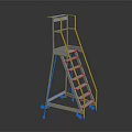 Sturdy Industrial Metal Ladder With Wheels And Platform For Workshop Use