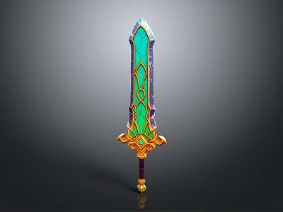 Fantasy Decorative Sword With Green Blade Intricate Golden Patterns And Purple Hilt 3d model