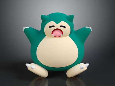 Cute Game Character Snorlax 3D Model With Green Body White Belly And Open Mouth 3d model