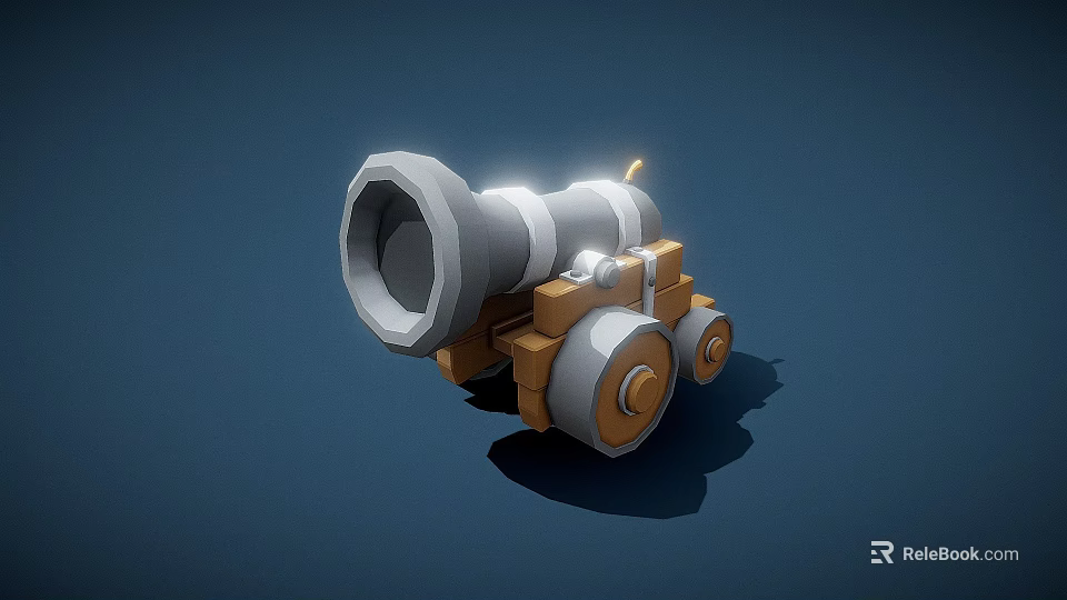 Vintage Cannon 3D Model With Barrel Wheels And Dark Blue Background 3d model 