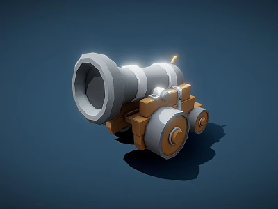 Vintage Cannon 3D Model With Barrel Wheels And Dark Blue Background 3d model