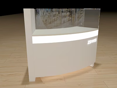 Modern Curved Display Shelf with White Structure Transparent Glass Panel and ZONE Branding 3d model