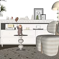 Cream Style Casual Chair Lazy Sofa French Style Single Sofa Low Cabinet Floor Lamp Ornaments Potted Plant 3d model