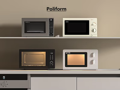 Poliform Kitchen Appliances Modern Microwaves On Shelves With Different Designs 3d model