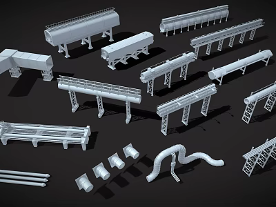 Various Industrial Pipe Components Including Bends Supports And 3d model