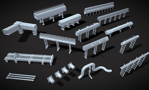 Hardware industrial pipe parts combination industrial hardware industrial equipment pipe support 3d model