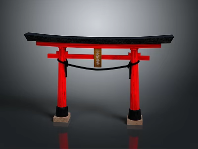 Traditional Japanese Torii Gate With Red Pillars Black Lintel And Central Plaque 3d model