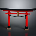 Traditional Japanese Torii Gate With Red Pillars Black Lintel And Central Plaque