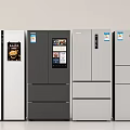 Modern Fridge Freezers in Various Styles Displayed Side by Side in a Row 3d model
