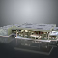 Modern Building Architectural Model With Flat Roof Glass Windows And Concrete Support Structures