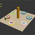 Circular Equipment Setup With Golden Column Compass Symbols And Green Lines On Pink Board