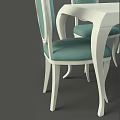 Modern White Dining Table Set With Green Upholstered Chairs And Curved Backrests