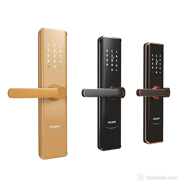Smart Door Locks Featuring Keypad Design And Gold Black Brown Color Variants 3d model 