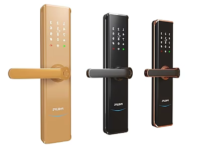 Smart Door Locks Featuring Keypad Design And Gold Black Brown Color Variants 3d model