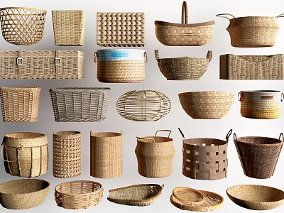 Woven Household Storage Baskets With Various Styles Shapes And Decorative Designs 3d model