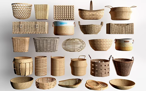 Modern Basket Bamboo Sketches Bamboo Basket Rattan Frame 3d model