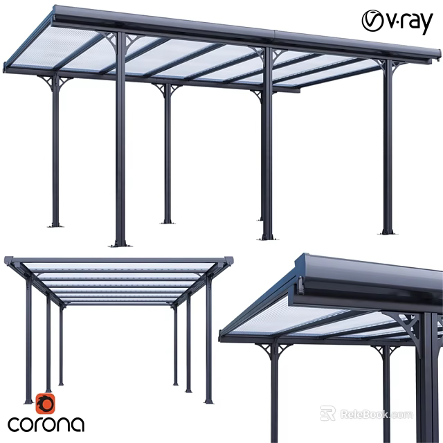 Architectural Canopy Structure With Metal Frame And Transparent Roof Design 3d model 