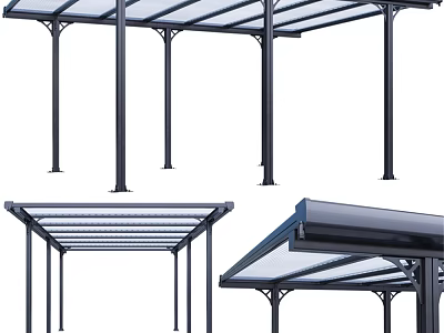 Architectural Canopy Structure With Metal Frame And Transparent Roof Design 3d model