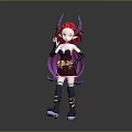 Game And Movie Character With Red Hair Horns Purple Long Hair And Heart Accessory