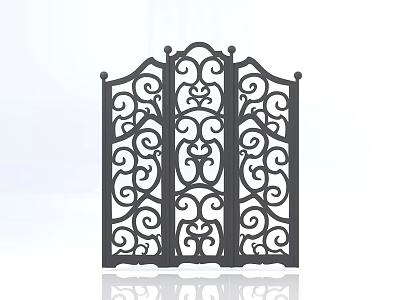 Decorative Black Room Divider With Ornate Curved Iron Patterns And Classic Design 3d model