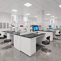 Modern Laboratory With White Cabinets Black Countertops Computers And Chairs 3d model