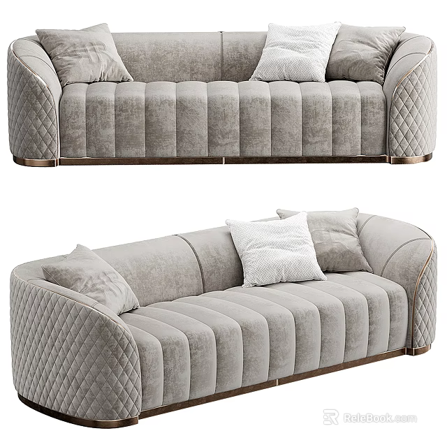 Modern Light Gray Sectional Sofa With Quilted Stitching Metal Accents And Plush Cushions 3d model 