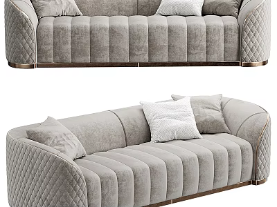 Modern Light Gray Sectional Sofa With Quilted Stitching Metal Accents And Plush Cushions 3d model