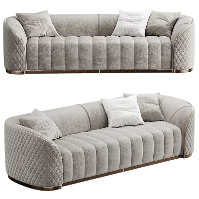 Modern Light Gray Sectional Sofa With Quilted Stitching Metal Accents And Plush Cushions 3d model