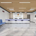 Modern Service Hall Interior With Integrated Service Windows Blue Seats And Self Service Kiosk