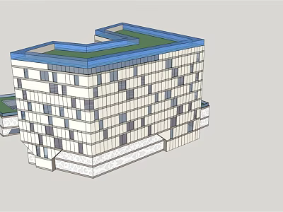 Modern Office Building With Glass Curtain Wall Green Roof And Geometric Facade 3d model