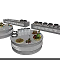 Round Buffet Dining Table With Illuminated Edges Food Displays And Decorative Plates 3d model